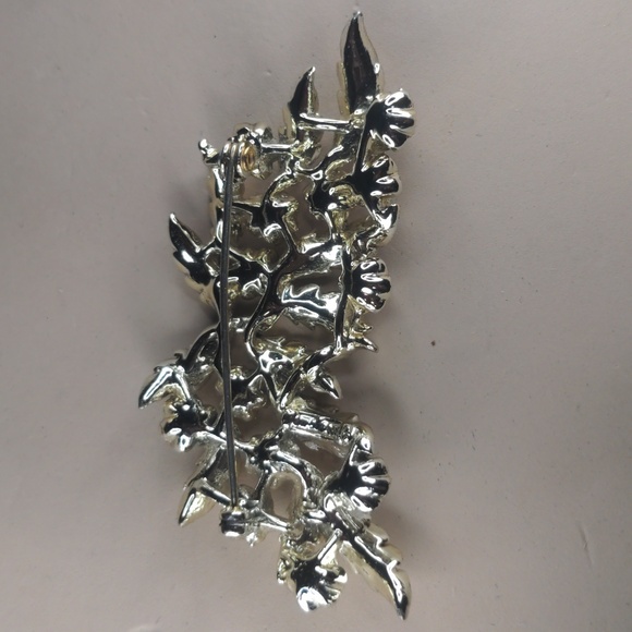 Vintage 60s laurel brooch rhinestones crystals gold tone leaves mcm - Picture 5 of 8